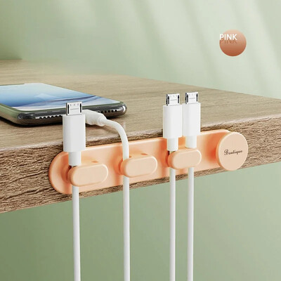 Krāsains kabeļu turētājs Silikona kabeļa organizators Elastīgs USB uztīšanas vadības klipu turētājs austiņu austiņu peles tastatūrai