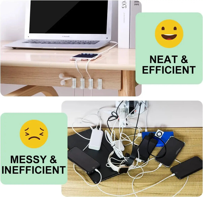 20 бр. Самозалепващи се органайзери за кабели Подредени щипки за кабели Стенни щипки за кабели за домашен офис Декорация на кола Висяща приказна светлина