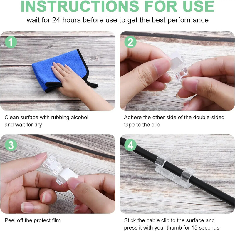 20 бр. Самозалепващи се органайзери за кабели Подредени щипки за кабели Стенни щипки за кабели за домашен офис Декорация на кола Висяща приказна светлина