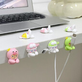 2db Kawaii Cartoon kábelrendező aranyos USB töltő adatvonal vezetékes fali horgok kábeltartó fülhallgató kábeltekercselő asztali rendszerező
