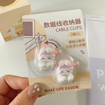 2db Kawaii Cartoon kábelrendező aranyos USB töltő adatvonal vezetékes fali horgok kábeltartó fülhallgató kábeltekercselő asztali rendszerező