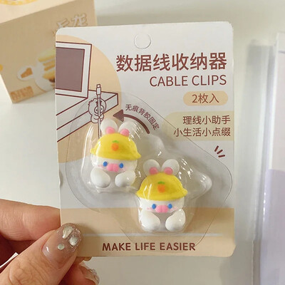 2db Kawaii Cartoon kábelrendező aranyos USB töltő adatvonal vezetékes fali horgok kábeltartó fülhallgató kábeltekercselő asztali rendszerező