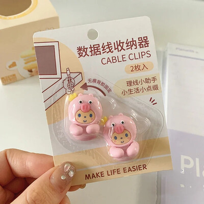 2db Kawaii Cartoon kábelrendező aranyos USB töltő adatvonal vezetékes fali horgok kábeltartó fülhallgató kábeltekercselő asztali rendszerező