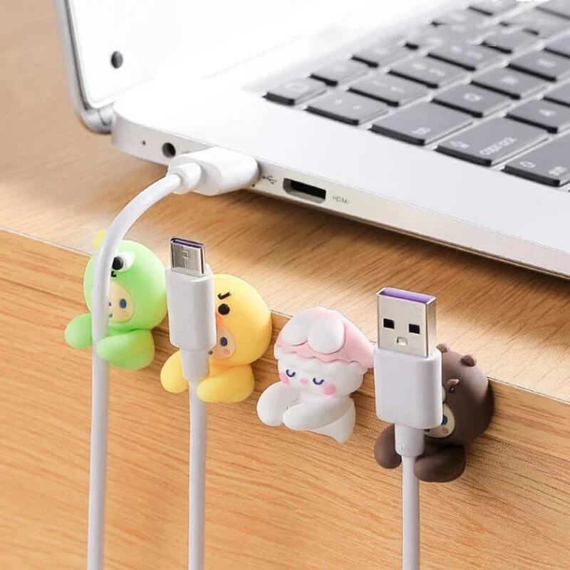 2бр. Kawaii Карикатура Органайзер за кабели Сладко USB зарядно Линия за данни Тел Стенни куки Държач за кабел Навиване на кабел за слушалки Органайзер за бюро