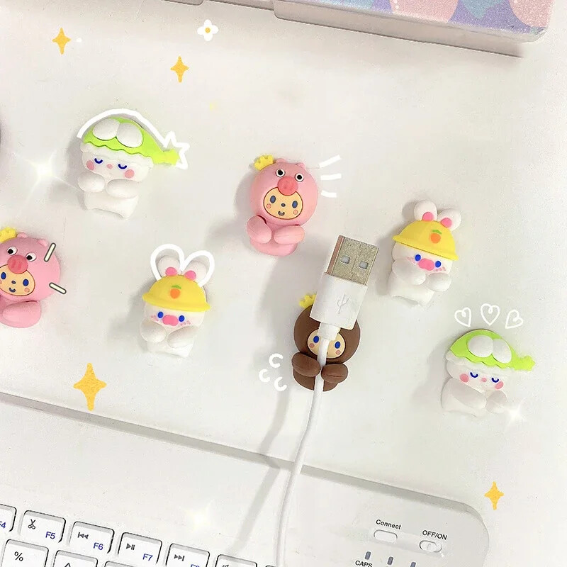 2бр. Kawaii Карикатура Органайзер за кабели Сладко USB зарядно Линия за данни Тел Стенни куки Държач за кабел Навиване на кабел за слушалки Органайзер за бюро