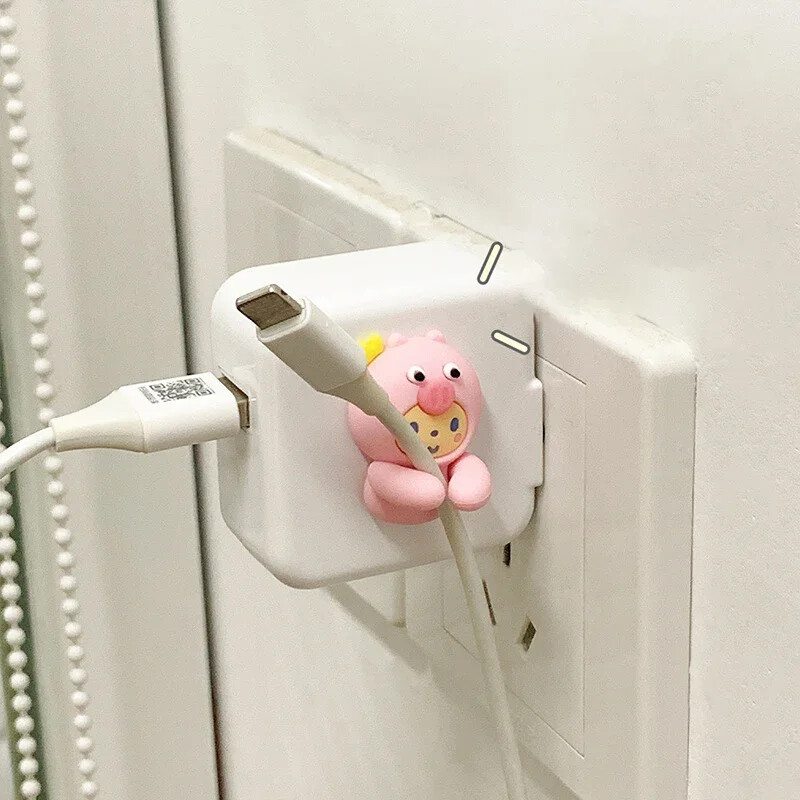 2бр. Kawaii Карикатура Органайзер за кабели Сладко USB зарядно Линия за данни Тел Стенни куки Държач за кабел Навиване на кабел за слушалки Органайзер за бюро