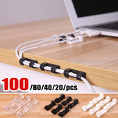 100/20db Kábelrendező kapcsok Öntapadó drótbilincs kábeltartó asztali vezetékkezelő USB töltő adatvonal tekercselő