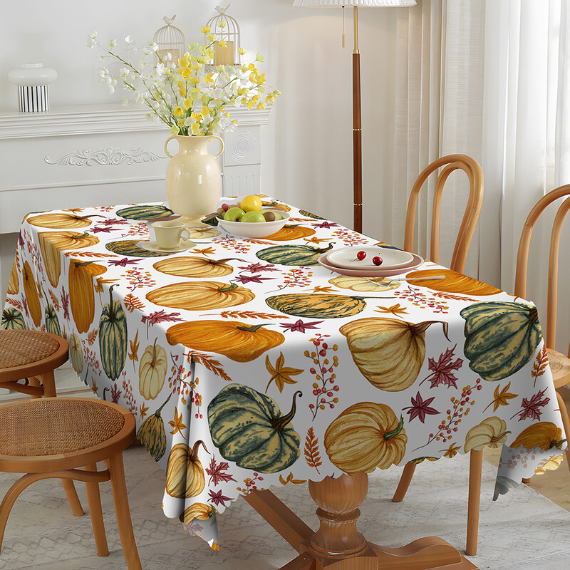 Prekogranična jesen Dan zahvalnosti Bundeva Maple Leaf Blagdanska dekoracija Home Decor Tkanina Pravokutnik s otisnutim vodootpornim stolnjakom