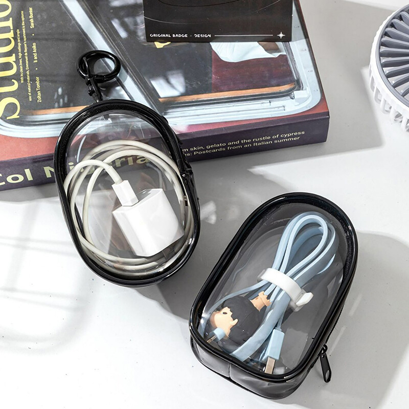 Prozirna torba za pohranu podatkovnog kabela, prijenosna mini četvrtasta okrugla torba s patentnim zatvaračem za slušalice, torbica za novčiće, torbice za ruževe, torbica, organizator