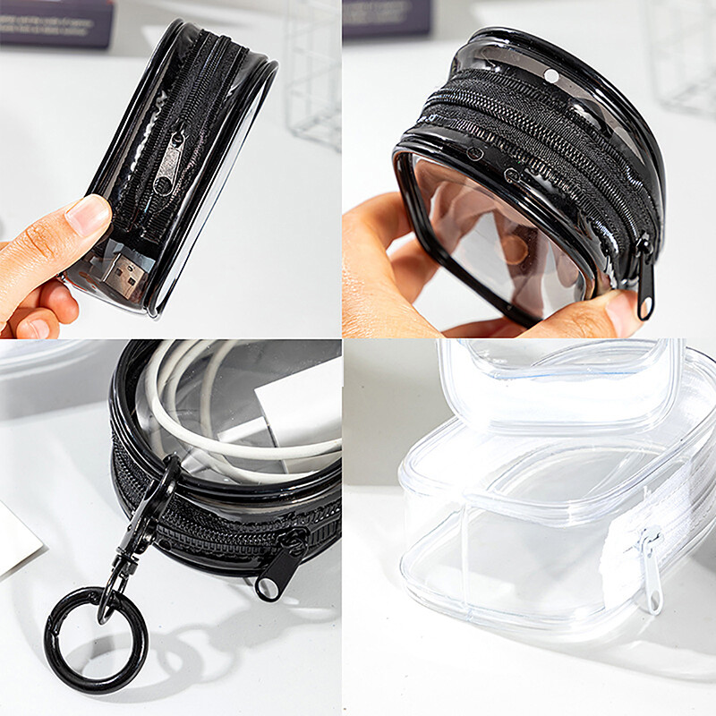 Prozirna torba za pohranu podatkovnog kabela, prijenosna mini četvrtasta okrugla torba s patentnim zatvaračem za slušalice, torbica za novčiće, torbice za ruževe, torbica, organizator