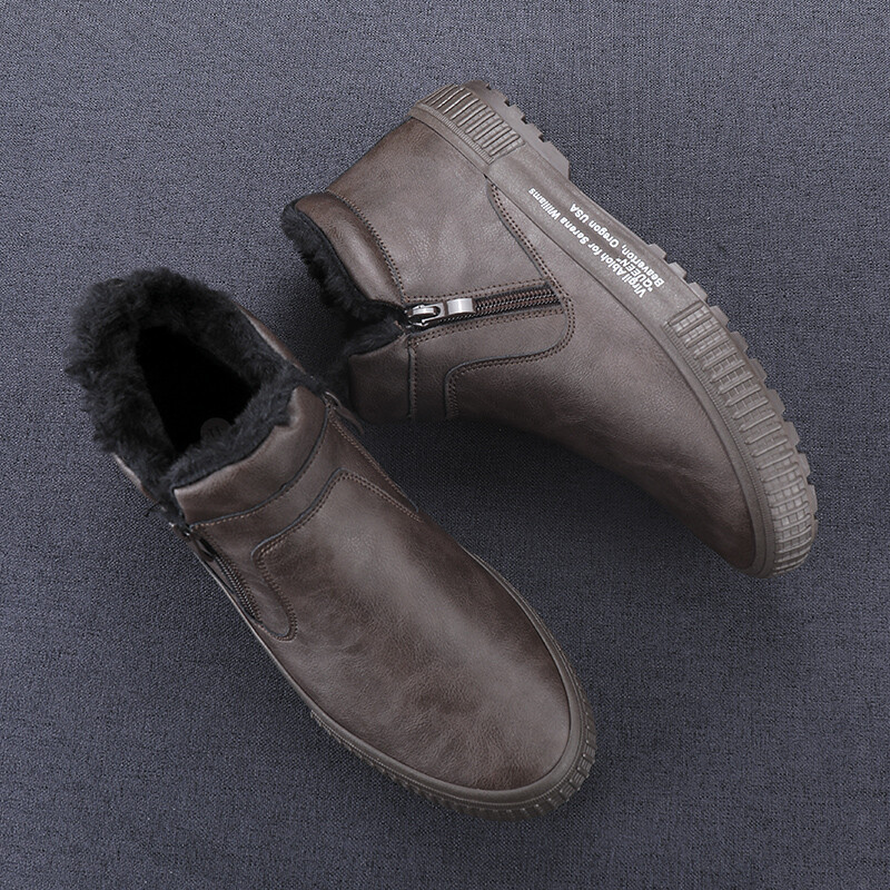 Muške zimske tople kožne čizme Topli pliš iznutra Visoke cipele Ležerne cipele Održavaju toplinu Debelo krzno Muške gležnjače s platformom