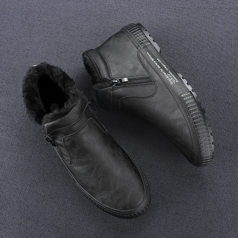 Muške zimske tople kožne čizme Topli pliš iznutra Visoke cipele Ležerne cipele Održavaju toplinu Debelo krzno Muške gležnjače s platformom
