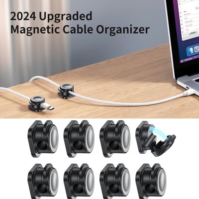 8Pcs Mini Self-adhesive Magnetic Cable Clips Desktop Charging Line Cable Management Wire Keeper Fixed Cable Organizer Holder