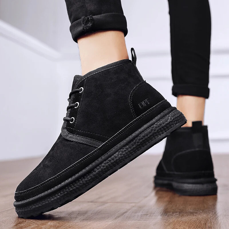 Zimske muške cipele Tople krznene čizme za snijeg Vodootporne antilop krznene kožne gležnjače Chelsea čizme Muške pahuljaste plišane cipele Vanjska obuća