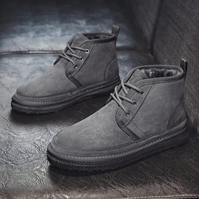 Zimske muške cipele Tople krznene čizme za snijeg Vodootporne antilop krznene kožne gležnjače Chelsea čizme Muške pahuljaste plišane cipele Vanjska obuća