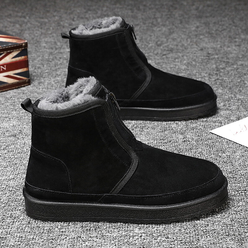 Zimske muške cipele Tople krznene čizme za snijeg Vodootporne antilop krznene kožne gležnjače Chelsea čizme Muške pahuljaste plišane cipele Vanjska obuća