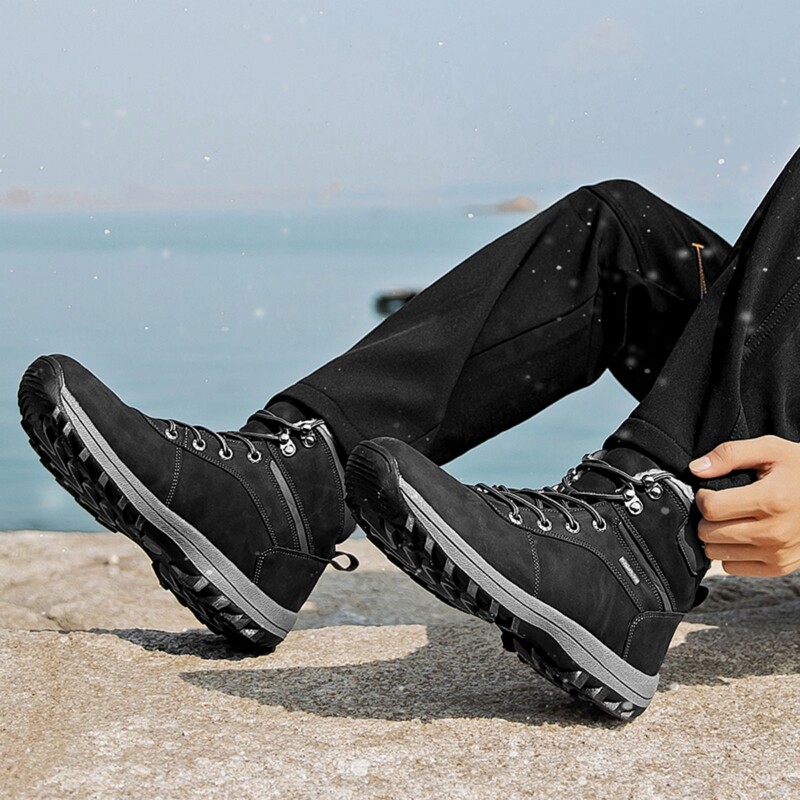 Muške čizme za snijeg, zimske cipele za planinarenje na otvorenom, gornji dio od PU kože, tople, neklizajuće pamučne cipele, cipele za planinarenje u slobodno vrijeme