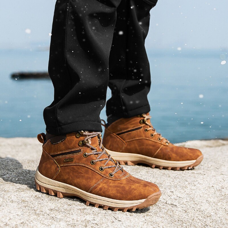 Muške čizme za snijeg, zimske cipele za planinarenje na otvorenom, gornji dio od PU kože, tople, neklizajuće pamučne cipele, cipele za planinarenje u slobodno vrijeme