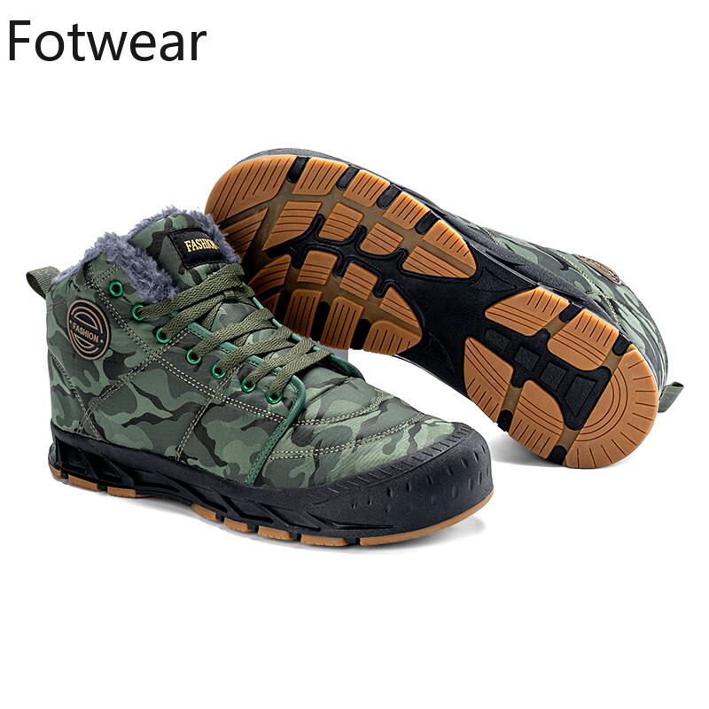 Obuća Zimske čizme za snijeg Muške tople plišane gležnjače Kamuflažne vanjske čizme Duge krznene ležerne tenisice Army Green Cipele za slobodno vrijeme