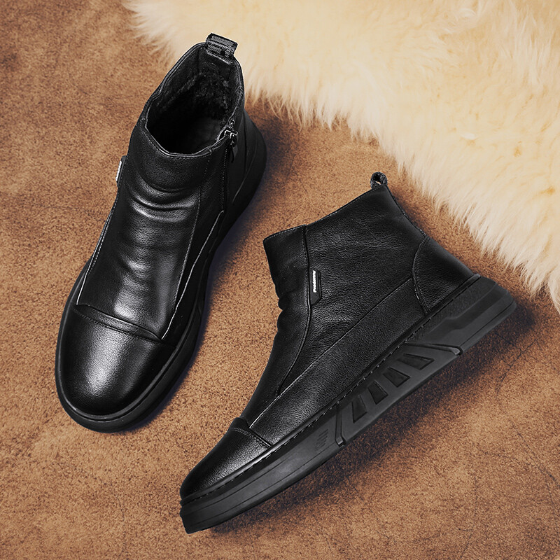Zimske muške kožne čizme za muškarce Tople plišane iznutra Visoke kožne cipele za slobodno vrijeme Platforma za snijeg Gležnjevi Debela plišana pamučna cipela