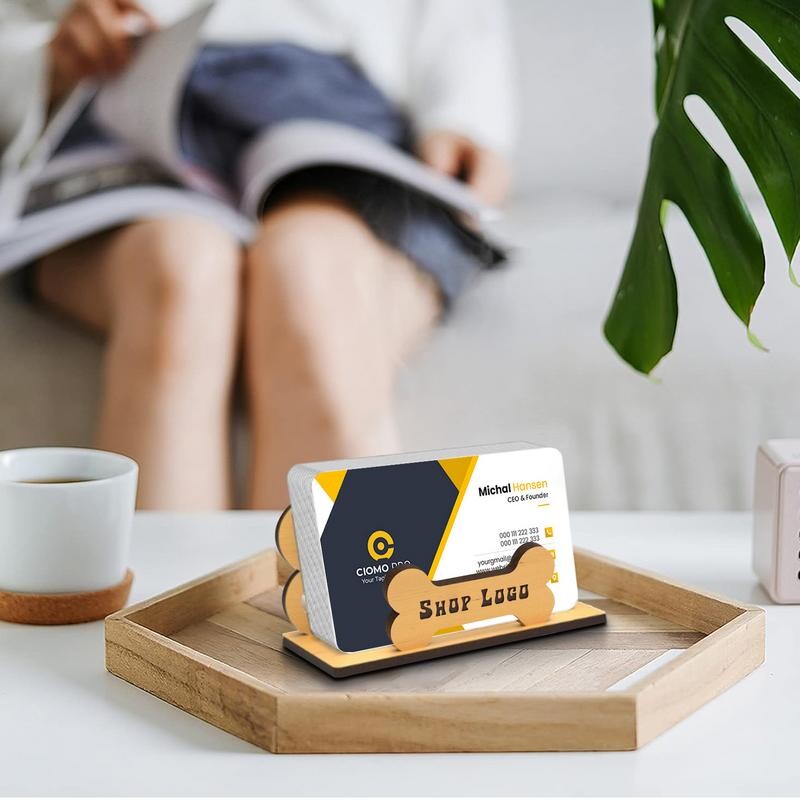 Držač za posjetnice od pseće kosti Elegantni držač i stalak Organizator za posjetnice Drveni otvoreni stalak za posjetnice izrezbarena seoska kuća