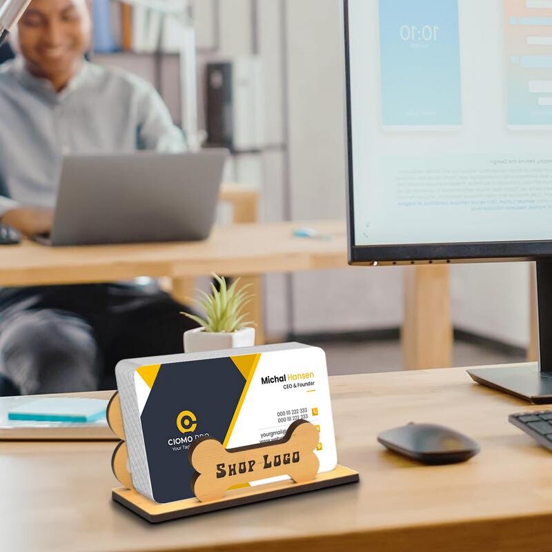 Držač za posjetnice od pseće kosti Elegantni držač i stalak Organizator za posjetnice Drveni otvoreni stalak za posjetnice izrezbarena seoska kuća