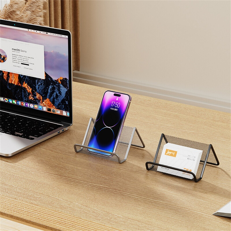 Metalinio tinklelio tinklelis Vizitinių kortelių vardų laikikliai Ekrano stovo ekrano stovas Stalinis staliukas Mobiliojo telefono laikiklis Biuro reikmenys