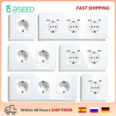 BSEED EU Standard Ενιαία πρίζα τροφοδοσίας Διακόπτης αφής Usb Πρίζες τοίχου Διπλές πρίζες Τριπλές πρίζες τοίχου Τετραπλές γυάλινες πρίζες