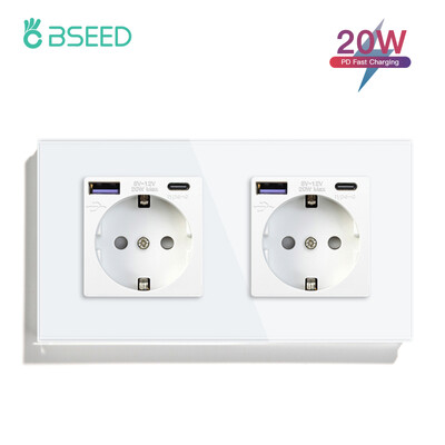 BSEED EU Standard Ενιαία πρίζα τροφοδοσίας Διακόπτης αφής Usb Πρίζες τοίχου Διπλές πρίζες Τριπλές πρίζες τοίχου Τετραπλές γυάλινες πρίζες