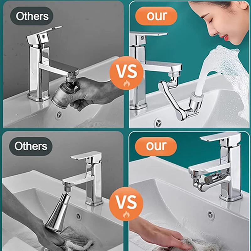 Okretna višenamjenska produžna slavina, perlator, zakretna robotska ruka za 1080 stupnjeva, filtar za vodu s mjehurićima, umivaonik, 주방수전