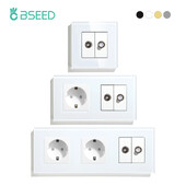 BSEED ES standarta sienas barošanas ligzda televizora satelīta pieslēgvieta ar 16 A izejas spraudni Antenas televizora kristāla stikla panelis 250 V