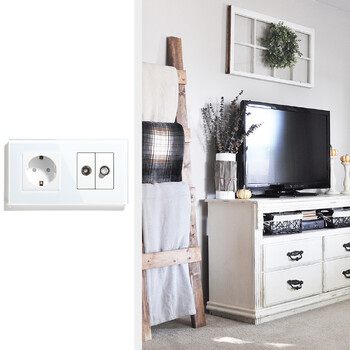 BSEED EU Standard Wall Power Socket Τηλεόραση Δορυφορική Θύρα με Πρίζα Κεραίας Τηλεόρασης 16A Πάνελ κρυστάλλου γυαλιού 250V