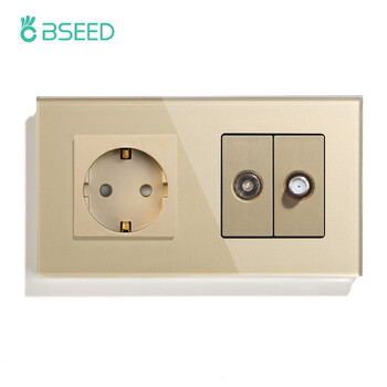 BSEED EU Standard Wall Power Socket Τηλεόραση Δορυφορική Θύρα με Πρίζα Κεραίας Τηλεόρασης 16A Πάνελ κρυστάλλου γυαλιού 250V