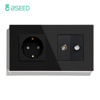 BSEED EU Standard Wall Power Socket Τηλεόραση Δορυφορική Θύρα με Πρίζα Κεραίας Τηλεόρασης 16A Πάνελ κρυστάλλου γυαλιού 250V