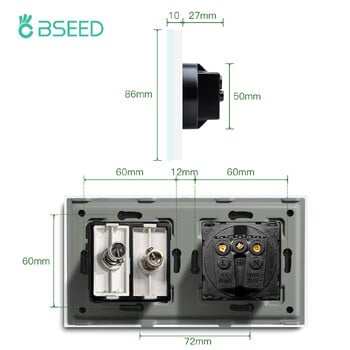 BSEED EU Standard Wall Power Socket Τηλεόραση Δορυφορική Θύρα με Πρίζα Κεραίας Τηλεόρασης 16A Πάνελ κρυστάλλου γυαλιού 250V