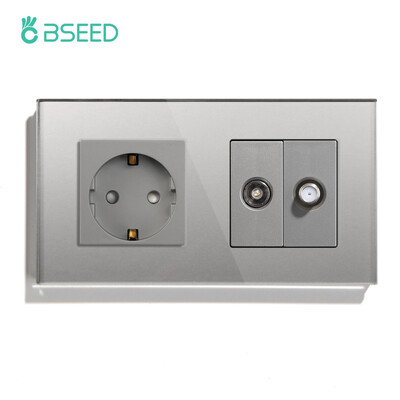 BSEED ES standarta sienas barošanas ligzda televizora satelīta pieslēgvieta ar 16 A izejas spraudni Antenas televizora kristāla stikla panelis 250 V