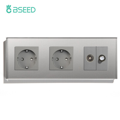 BSEED ES standarta sienas barošanas ligzda televizora satelīta pieslēgvieta ar 16 A izejas spraudni Antenas televizora kristāla stikla panelis 250 V