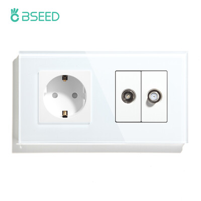 BSEED ES standarta sienas barošanas ligzda televizora satelīta pieslēgvieta ar 16 A izejas spraudni Antenas televizora kristāla stikla panelis 250 V