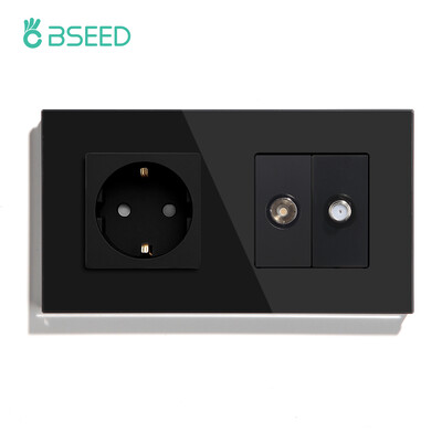BSEED ES standarta sienas barošanas ligzda televizora satelīta pieslēgvieta ar 16 A izejas spraudni Antenas televizora kristāla stikla panelis 250 V