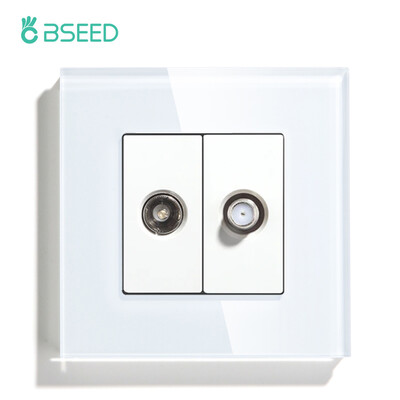 BSEED ES standarta sienas barošanas ligzda televizora satelīta pieslēgvieta ar 16 A izejas spraudni Antenas televizora kristāla stikla panelis 250 V