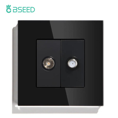 BSEED ES standarta sienas barošanas ligzda televizora satelīta pieslēgvieta ar 16 A izejas spraudni Antenas televizora kristāla stikla panelis 250 V