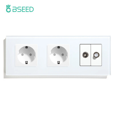 BSEED ES standarta sienas barošanas ligzda televizora satelīta pieslēgvieta ar 16 A izejas spraudni Antenas televizora kristāla stikla panelis 250 V