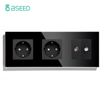 BSEED ES standarta sienas barošanas ligzda televizora satelīta pieslēgvieta ar 16 A izejas spraudni Antenas televizora kristāla stikla panelis 250 V