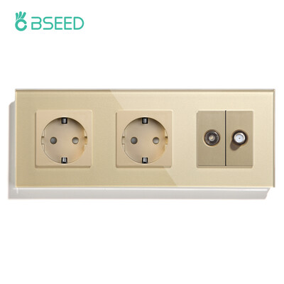 BSEED ES standarta sienas barošanas ligzda televizora satelīta pieslēgvieta ar 16 A izejas spraudni Antenas televizora kristāla stikla panelis 250 V