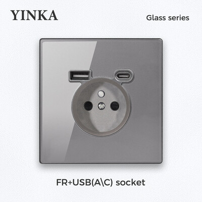 YINKA EU standard socket tempered glass Πρίζα τοίχου 16A AC110V-250V γενική πρίζα με φόρτιση USB Type-C με 5V 2100mA