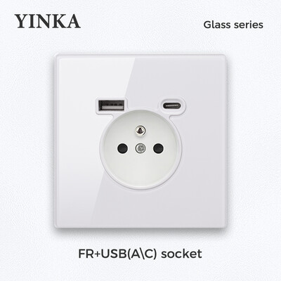 YINKA EU standard socket tempered glass Πρίζα τοίχου 16A AC110V-250V γενική πρίζα με φόρτιση USB Type-C με 5V 2100mA