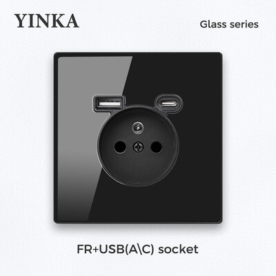 YINKA EU standard socket tempered glass Πρίζα τοίχου 16A AC110V-250V γενική πρίζα με φόρτιση USB Type-C με 5V 2100mA
