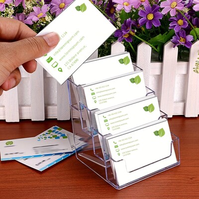 1PC 4-cell business card holder creative transparent card put business card box  desk accessories