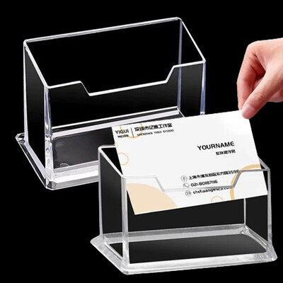 Acrylic Clear Desktop Business Card Holder Stand Display Cards Storage Box Desk Transparent Patch Stickers Storage Case