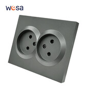 WESA Grey Double Power Socket 16A EU Standard Electrical Outlet Standard Επίγεια πρίζα τοίχου Επιβραδυντικό φλόγας Spray Paint Plastic